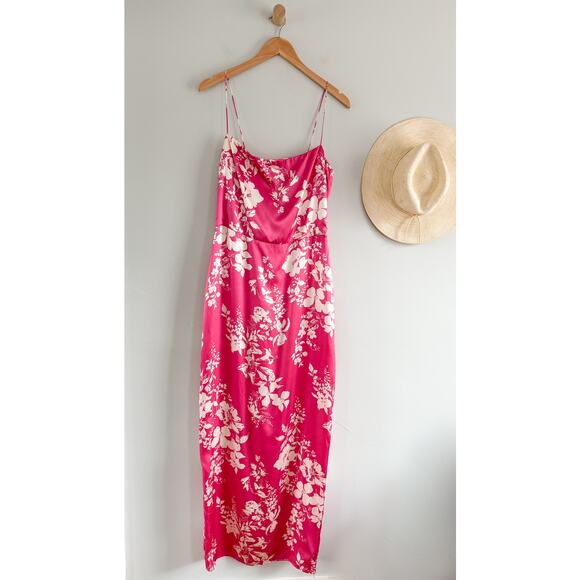 Reformation | NWT | Frankie Silk Dress | Hothouse Pink/Cream Floral | Sz 10 - Picture 2 of 12